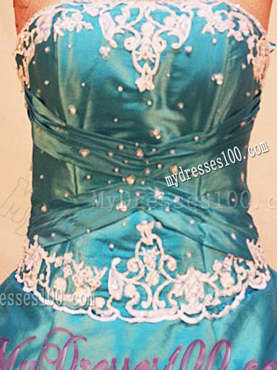 Strapless Appliques with Beading Pick Ups Blue Taffeta Dress for Quince